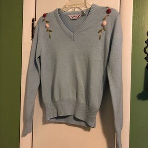 Baby blue Vintage Sweater with 3 Dimensional roses